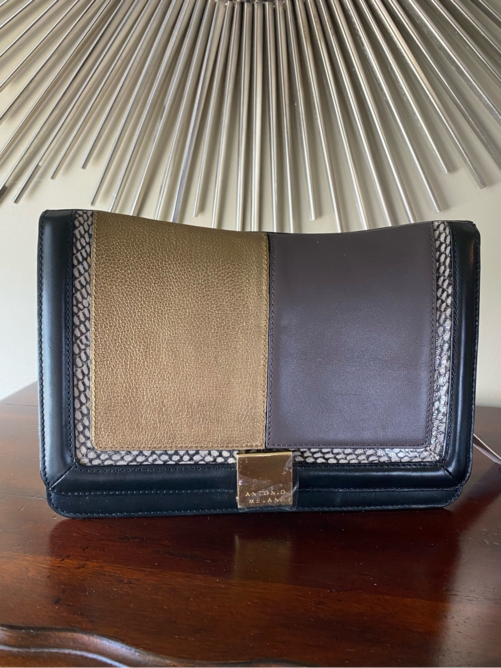 Antonio Melani Patchwork Leather Clutch, Chain Strap
